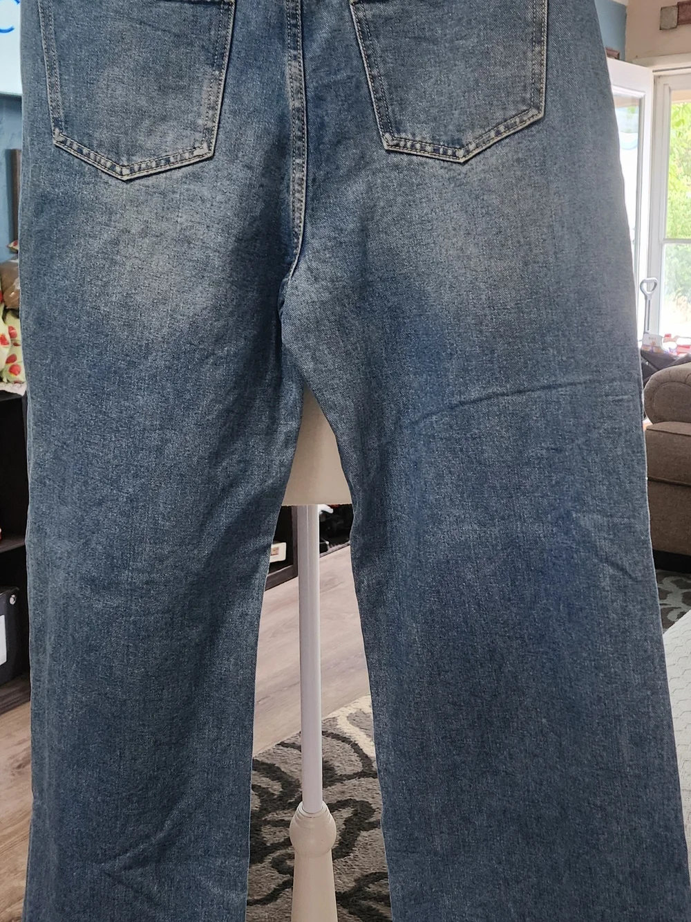 Women’s Straight Leg Distressed Jeans - Blue Sz LRG